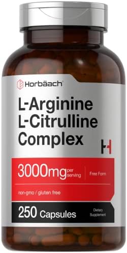 Horbäach L-Arginine L-Citrulline Complex | 3000mg | 250 Capsules | Non-GMO, Gluten Free Supplement Horbäach