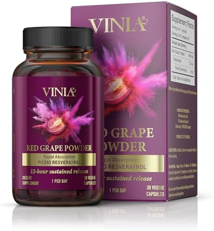 VINIA 12-Hour Long-Lasting piceid resveratrol Supplement. Nitric Oxide Supplement. Supports Heart Health, Blood Flow, Boost Oxygen Superfood Powder (Порошок), Keto Friendly. Vegan & Non-GMO. 30 Day Supply. VINIA