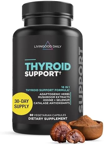 Livingood Daily Thyroid Support for Women & Men, 60 Vegetarian Capsules - Adaptogenic Herbs, Selenium & Iodine Supplement (from Kelp & Fronds) Support Metabolism, Hormone Balance, Mood, Thyroid Health Livingood Daily