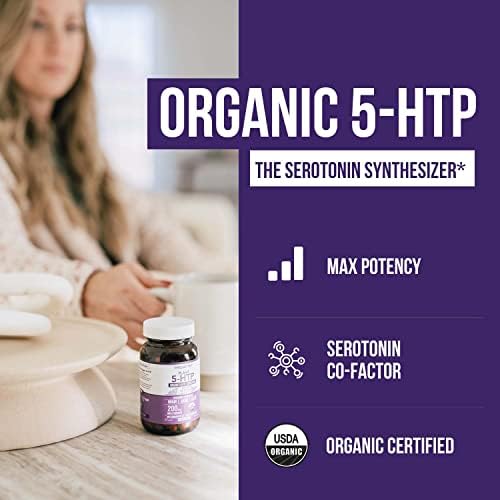 Organic 5-HTP - 200 mg | 99% 5HTP Concentration, Plus Cofactor Vitamin B6 & Lion’s Mane | Water Extracted from Organic Griffonia Seeds | Supports Mood, Cognition & Sleep (60 Capsules (Капсулы) | 30 Servings (Порции)) Triquetra Health