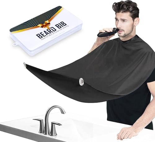 Beard Bib Beard Apron, Beard Hair Catcher for Men Shaving & Trimming Non-Stick Waterproof Beard Cape Grooming Cloth with 3 Suction Cups & A Box Birthday Gifts for Father's Day Men Him Boyfriend Leaflai