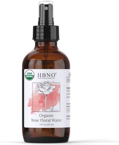 HBNO California Bottled Organic Rose Water for Face 4 fl oz (120ml) - USDA Certified Organic Rose Water Spray for Face - Pure Rose Water for Hair - Rosewater Face Mist, Rose Water Spray for Cleansing HBNO