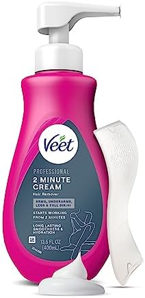 VEET Professional 2 Minute Hair Removal Cream For All Skin Types with Shea Butter | Effective Full Bikini/Pubic Hair Removal Gel | Dermatologically Tested | 13.5 FL OZ Bottle w/Spatula, Purple Veet