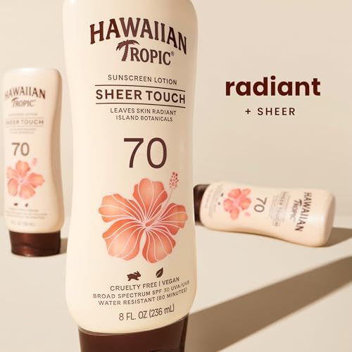 Hawaiian Tropic Sheer Touch Ultra Radiance Lotion Sunscreen SPF 70, 8oz | Hawaiian Tropic Sunscreen SPF 70, Sunblock, Broad Spectrum Sunscreen, Oxybenzone Free Sunscreen, Body Sunscreen, 8oz Hawaiian Tropic