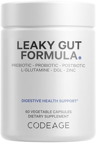 Codeage Leaky Gut Supplement, L-Glutamine, N-Acetylglucosamine, Probiotic, Butyric Acid, Polyphenols, Quercetin, DGL, Marshmallow Root, Berberine, BioPerine, Cinnamon, Vegan, Non-GMO, 60 Capsules (Капсулы) Codeage