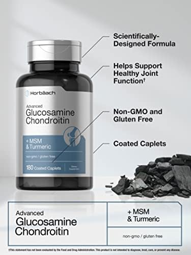 Horbäach Glucosamine Chondroitin | Plus MSM & Turmeric | 180 Coated Caplets | Non-GMO, Gluten Free Supplement Horbäach