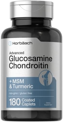 Horbäach Glucosamine Chondroitin | Plus MSM & Turmeric | 180 Coated Caplets | Non-GMO, Gluten Free Supplement Horbäach