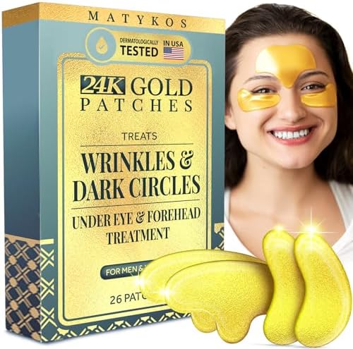 Forehead and Under Eye Wrinkle Patches for Face - Collagen, Hyaluronic Acid and Vitamin A Skin Pads - Forehead Line Remover Wrinkle Eye Patch Set - 52 Golden Sachets Matykos