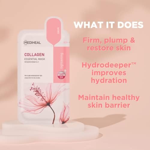 Mediheal Official Best Korean Sheet Mask - Collagen Essential Face Mask 4 Sheets Lifting and Firming For All Skin Types Mediheal