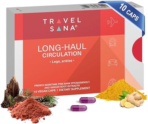 Reduce Swelling in Legs, Ankles, Feet |Relieve Discomfort, Improve Circulation |Antioxidant & Inflammation Support |Pycnogenol 100 mg & Ginger Root Extract |Fast-Acting |10 Vegan Caps TRAVELSANA