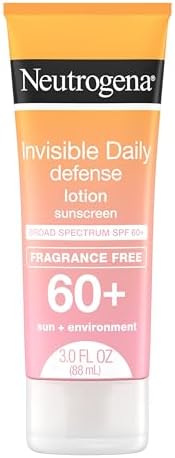 Neutrogena Invisible Daily Defense Fragrance-Free Sunscreen Lotion, Broad Spectrum SPF 60+, Oxybenzone-Free & Water-Resistant, Sun & Environmental Aggressor Protection, 3.0 fl. oz Neutrogena