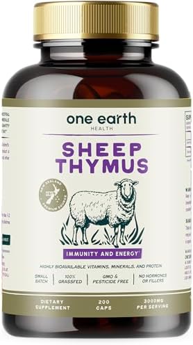 Grass Fed Thymus - New Zealand Sourced Thymus. 3,000mg per Serving (Порция), 200 Count One Earth Health