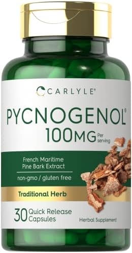 Carlyle Pycnogenol 100 mg | 30 Capsules (Капсулы) | Non-GMO and Gluten Free Formula | French Maritime Pine Bark Extract Supplement Carlyle