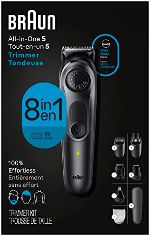 Braun All-in-One Style Kit Series 5 5471, 8-in-1 Trimmer for Men with Beard Trimmer, Body Trimmer for Manscaping, Hair Clippers & More, Ultra-Sharp Blade, 40 Length Settings, Waterproof Braun