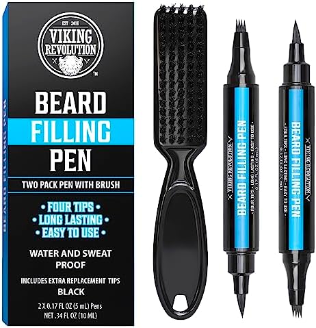 Viking Revolution Beard Pen (2 Pack) - Black Beard Pencil Filler for Men Lapiz para Barba de Hombre - Beard Filler for Men Waterproof Beard Filling Pen Kit - Long Lasting Beard Filler Pen with Brush Viking Revolution