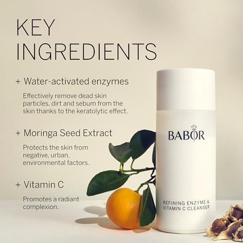 BABOR Refining Enzyme & Vitamin C Cleanser, Enzyme Powder Cleanser, Exfoliating Face Wash Polish, Gentle Facial Scrub to Brighten and Even Complexion BABOR