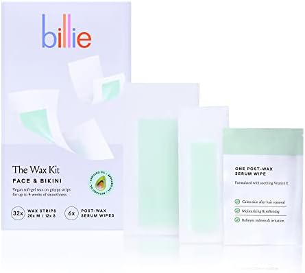 Billie Wax Kit - Face & Bikini - 32 wax strips - 6 post-wax serum wipes Billie