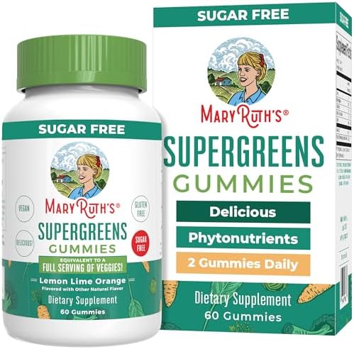 MaryRuth's Super Greens Gummies (Жевательные конфеты) | with Naturally-Occurring Quercetin for Adults and Kids Ages 4+ | Sugar Free | 2g Fiber Per Serving (Порция) | Vegan | No Gelatin | Pectin Based | 60 Count | 30 Servings (Порции) MaryRuth Organics