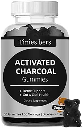 Activated Charcoal Gummies (Жевательные конфеты) Sugar Free, 400mg Charcoal Supplements from Coconut, Quicker to Cleanse, Detox, Gas Relief, Gut & Oral Health for Adults & Kids, Gluten Free, Non GMO, Vegan, Pectin, 60 Tinies bers