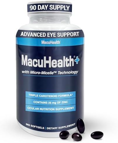 Macuhealth Plus+ Eye Vitamins Supplement for Adults - 90 Day Supply with Lutein, Zeaxanthin, and Meso-Zeaxanthin - Unflavored (Без вкуса), Vitamin for Eyes Macuhealth