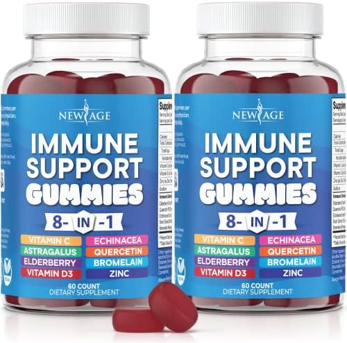 8 in 1 Immune Support Booster Supplement with Astragalus Root, Vitamin C and Zinc 50mg, Vitamin D 5000 IU, Turmeric Curcumin & Ginger, B6, Elderberry (8 in 1 Gummies (Pack of 2)) NEW AGE