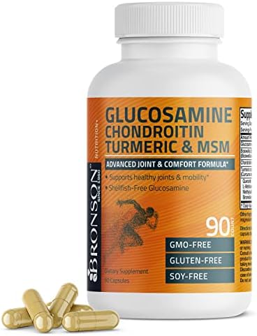 Bronson Glucosamine Chondroitin Turmeric & MSM Advanced Joint & Cartilage Formula, Supports Healthy Joints, Mobility & Cartilage - Non-GMO, 60 Capsules Bronson