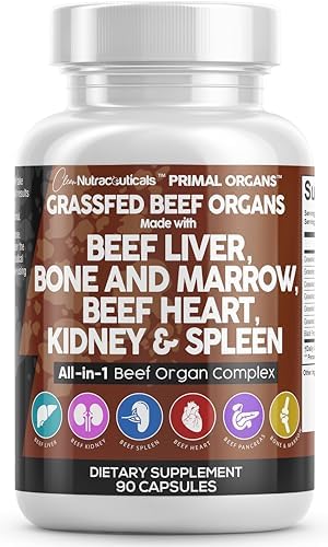 Clean Nutraceuticals Grass Fed Beef Liver Capsules (Капсулы) 3000mg - Premium Quality Supplement Packed with Desiccated, Beef Heart, Beef Spleen, Beef Pancreas Plus Bone & Marrow Dao Enzyme Pills - USA Made Clean Nutraceuticals