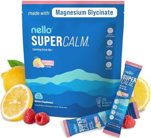 Nello Supercalm Powdered Drink Mix (Сухой напиток), Blue Coconut, L Theanine, Ksm-66 Ashwagandha, Magnesium Glycinate, Vitamin D 3, Supplements for Relaxation & Focus, No Sugar, Non GMO, Vegan, On The Go, 20 Srvgs Nello