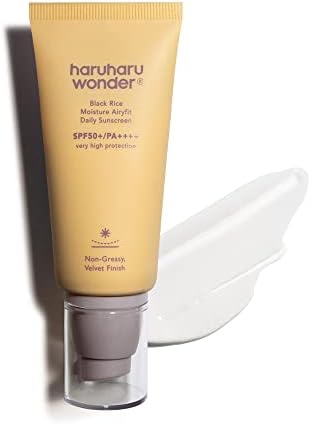 Haruharu Wonder Black Rice Moisture Airyfit Daily Sunscreen 50ml (1.69fl.oz), Reef Safe Formula, Non-Greasy Velvet Finish Haruharu