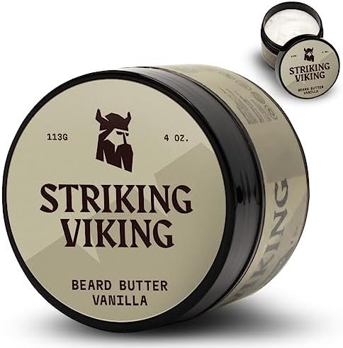 Striking Viking Beard Butter - Non-Greasy Moisturizer With Natural Ingredients (Vanilla, 4oz) - Keep Your Beard Hydrated and Refreshing Striking Viking