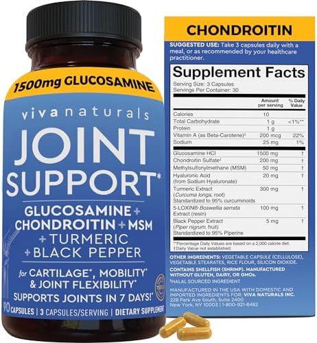 Glucosamine Chondroitin MSM Joint Support Supplement, 90 Capsules (Капсулы) - with Turmeric, Black Pepper, Boswellia and Hyaluronic Acid - Joint Health Supplement for Mobility, Flexibility and Comfort Viva Naturals