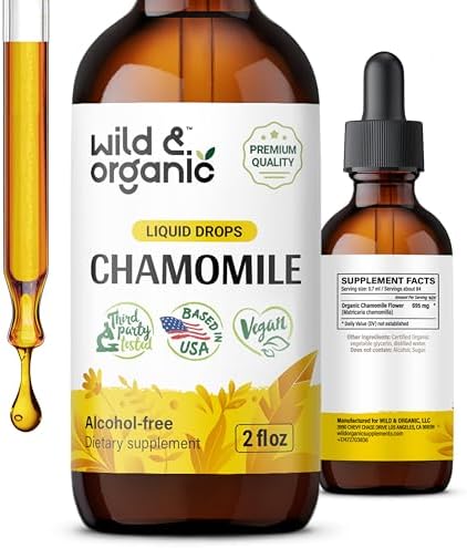 Wild & Organic Chamomile Drops (Капли) - Natural Calm Supplement w/Chamomile Flower - Calm and Relax Chamomile Tincture - Vegan Calm Drops w/Chamomile Herb - Alcohol-Free (Безалкогольный) Chamomile Supplement - 2 fl oz (Жидкие унции) Wild & Organic