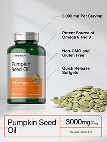 Horbäach Pumpkin Seed Oil | 3000mg | 120 Softgel Capsules | Cold Pressed Dietary Supplement | Non-GMO and Gluten Free Formula Horbäach