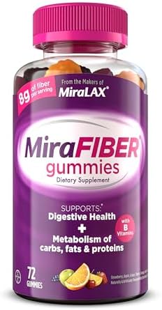 MiraFIBER Gummies | From The Gut Experts at MiraLAX | 8g of Daily Prebiotic Fiber with B Vitamins to Support Digestive Health and Metabolism | Fruit Flavored Fiber Gummies, 72 Count Miralax