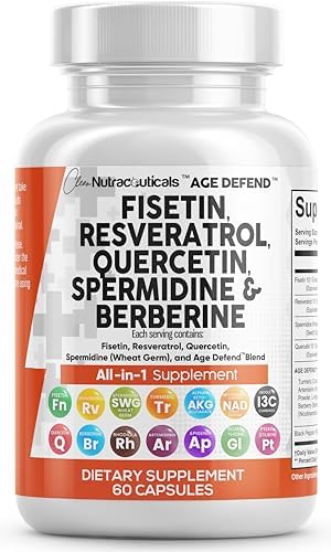 Clean Nutraceuticals Fisetin 2500mg Quercetin 1000mg Resveratrol 1000mg with Spermidine Wheat Germ Extract 1000mg - Health Supplement for Adults Longevity with Berberine, Collagen, Rhodiola, Apigenin Clean Nutraceuticals