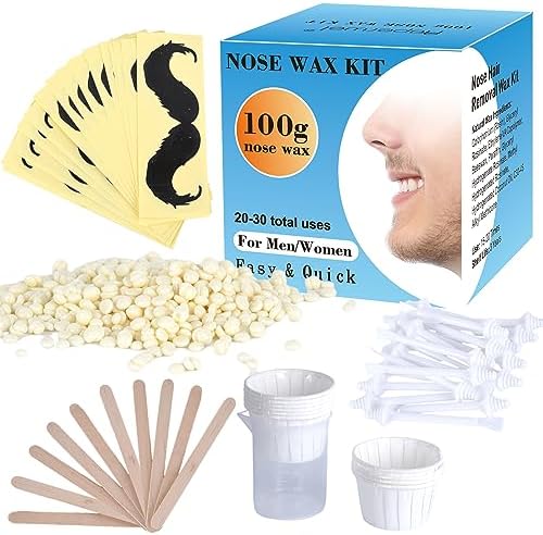 Nostril Waxing Kit, 100g Wax, 20 White Stick Applicator, 15 Mustache Guards, 10pcs Paper Cup for Men Women, Safe Easy Quick Hair Removal, Instant Nose Ear Hair Solution, 15-20 Times Usage Auperwel