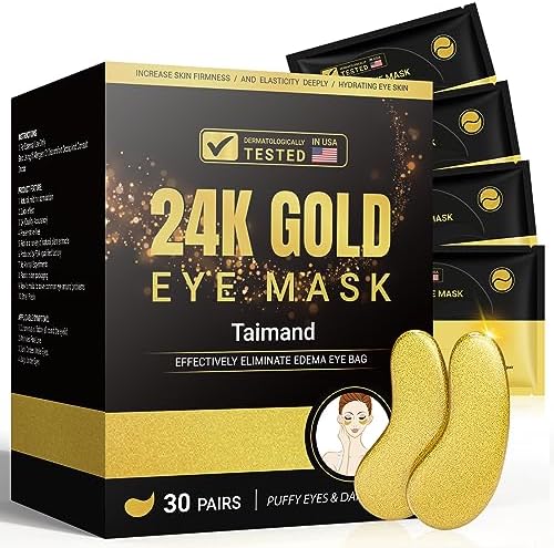 Under Eye Patches (30 Pairs), 24K Gold Under Eye Mask for Puffy Eyes, Dark Circles,Bags and Wrinkles with Collagen,Relieves Pressure and Reduces Wrinkles,Revitalises and Refreshes Your Skin Taimand