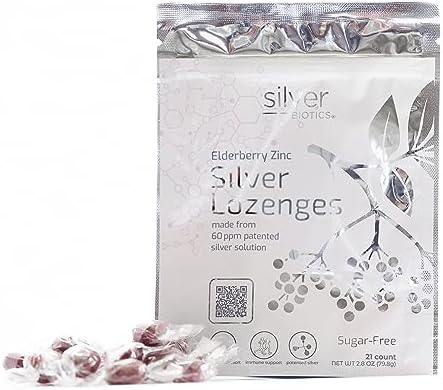 Silver Biotics Sugar-Free Colloidal Silver Lozenges | 60 ppm SilverSol | Immune Support + Throat Soothing Comfort | Elderberry Zinc | 21 Count American Biotech Labs