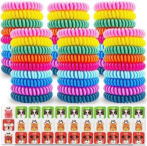 54 Pack Mosquito Repellent Bracelets, DEET-Free Insect & Bug Repellent Wrist Bands with 60 Pack Smile Mosquito Patches for Kids & Adults Outdoor Camping Fishing Traveling BuggyBands