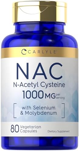 Carlyle NAC Supplement N-Acetyl Cysteine | 1000 mg | 80 Capsules (Капсулы) | with Selenium & Molybdenum | Vegetarian, Non-GMO & Gluten Free Carlyle