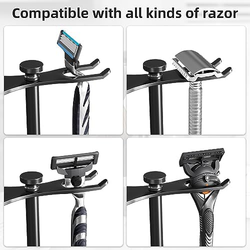 pickpiff Safety Razor Stand with Brush Holder, Marble Base with Black Metal Holder Heavy Duty, Extra Wide Openings, Fits Most Brushes and All Kinds Of Razors Pickpiff