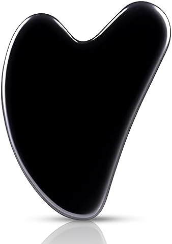 Gua Sha Facial Tools, Natural Obsidian Guasha Tool for Face,Double Chin & Jawline, Gua Sha Stone Self-Skin Care Face Stone Gua Sha tools for Women Guasha Stone, Black FUIYOOCEN