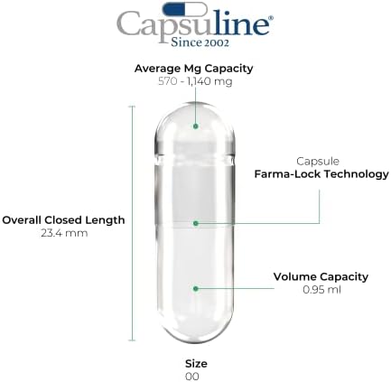 Capsuline Size 00 Veggie Empty Capsules (Капсулы) - Acid Resistant Enteric Clear Vegan Empty Capsules, Empty Veggie Pill Capsules, DIY Vegetable Capsule Filling, Kosher and Non-GMO Certified… 1000 Count White Capsuline