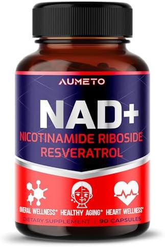 NAD+ Supplement with Nicotinamide Riboside NR, Resveratrol, Quercetin - Cellular Energy & Repair, Vitality, Healthy Aging (90 Count (Pack of 1)) AUMETO