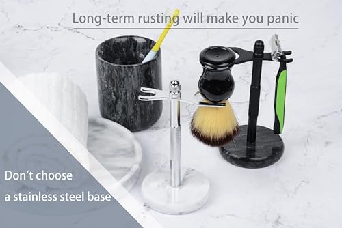 Razor and Brush Stand,Marble Base Razor Holder is More Stable,the Base Will Not Rust and the Fitted Protective Spacer Protects Your Countertop Better Decoration as a Gift(Black) NUOYIA