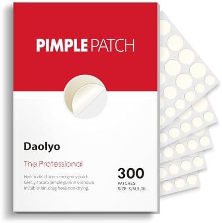 Pimple Patches for Face, 4 Size 300 Counts Acne Patches, Hydrocolloid Patches for Covering Zits and Blemishes, Spot Stickers with Salicylic Acid, Tea Tree Oil & Calendula Oil Daolyo