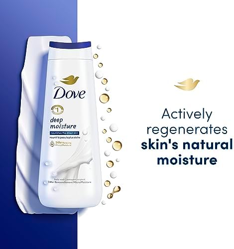 Dove Body Wash Deep Moisture, Sensitive Skin, Cucumber and Green Tea, and Shea Butter & Vanilla Collection 4 Count Skin Cleanser with 24hr Renewing MicroMoisture 20 oz Dove