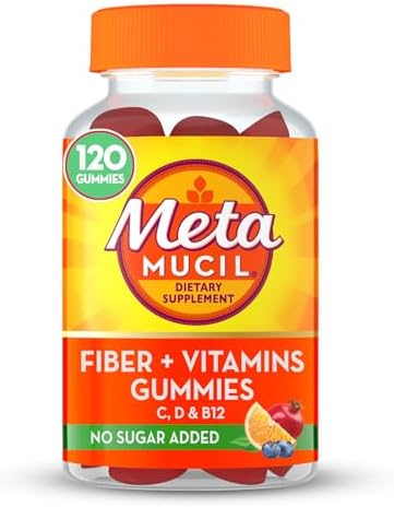 Metamucil Fiber Gummies (Жевательные конфеты) for Adults with Vitamins C, D, B12 for Metabolism, No Sugar Added Citrus Berry Flavor, 5g Plant Based Prebiotic Fiber Supplement Blend, 120 Count Metamucil