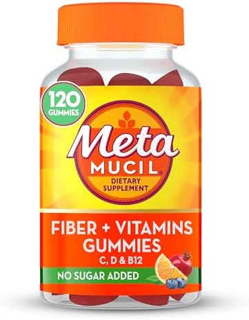 Metamucil Fiber Gummies (Жевательные конфеты) for Adults with Vitamins C, D, B12 for Metabolism, No Sugar Added Citrus Berry Flavor, 5g Plant Based Prebiotic Fiber Supplement Blend, 120 Count Metamucil