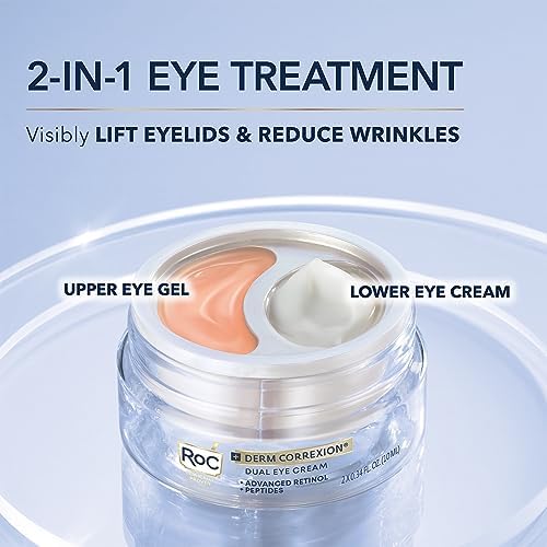 RoC Derm Correxion Dual Eye Cream with Advanced Retinol + Peptides for Puffy Eyes and Dark Circles, (.68 oz) with Retinol Eye Cream Packette RoC